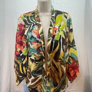 Chico’s Multicolor Floral Easy Kimono 3/4 Tulip Sleeve Open Front Size 4/6